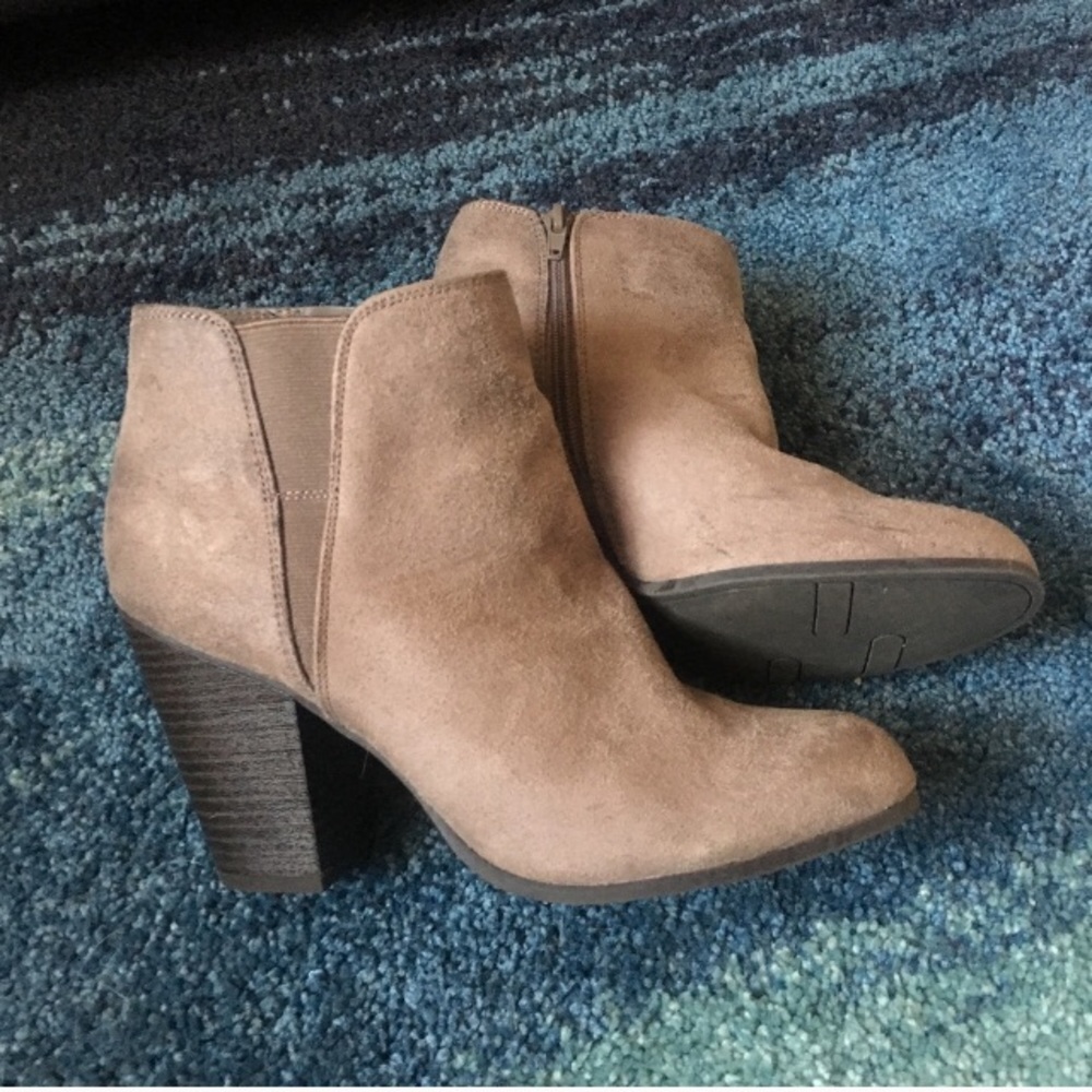 Taupe Block Heel Ankle Boots